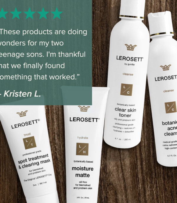 Lerosett 4 part acne kit -Social media review images FB & star rating